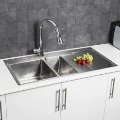 Sauber 1.5 Bowl Square Inset Stainless Steel Kitchen Sink Right Hand Drainer