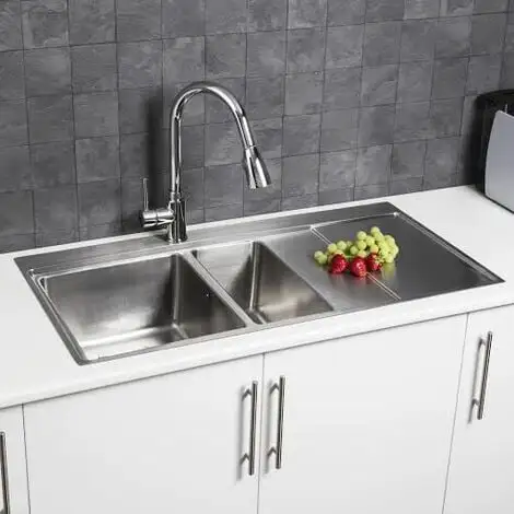 Sauber 1.5 Bowl Square Inset Stainless Steel Kitchen Sink Right Hand Drainer 1 Sauber 1.5 Bowl Square Inset Stainless Steel Kitchen Sink Right Hand Drainer