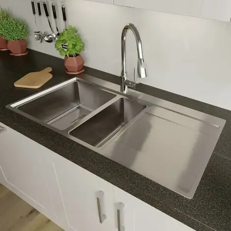 Sauber 1.5 Bowl Square Inset Stainless Steel Kitchen Sink Right Hand Drainer 2 Sauber 1.5 Bowl Square Inset Stainless Steel Kitchen Sink Right Hand Drainer - Image 2