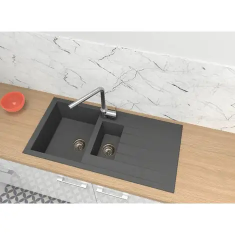 Liquida CU15GR 1.5 Bowl Composite Inset Reversible Grey Kitchen Sink 2 Liquida CU15GR 1.5 Bowl Composite Inset Reversible Grey Kitchen Sink - Image 2
