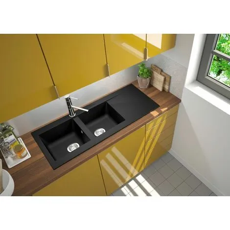 Liquida EW20BL 2.0 Bowl Composite Inset Reversible Black Kitchen Sink 2 Liquida EW20BL 2.0 Bowl Composite Inset Reversible Black Kitchen Sink - Image 2