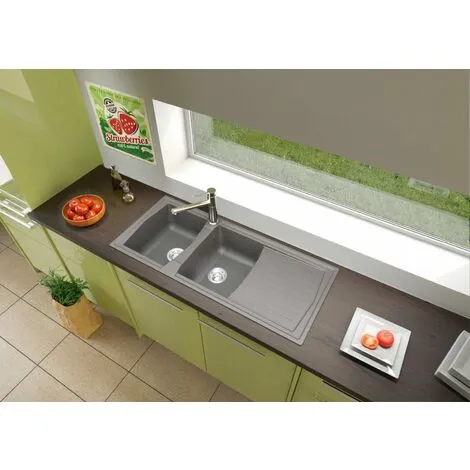 Liquida AR20GR 2.0 Bowl Composite Inset Reversible Large Grey Kitchen Sink 2 Liquida AR20GR 2.0 Bowl Composite Inset Reversible Large Grey Kitchen Sink - Image 2