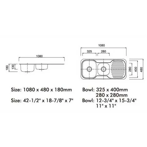 Grand Taps 1080 X 480mm Polished Reversible 1.75 Bowl Stainless Steel (E09) 2 Grand Taps 1080 X 480mm Polished Reversible 1.75 Bowl Stainless Steel (E09) - Image 2