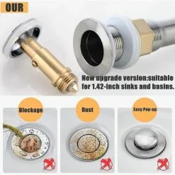 ERHOPE Universal Bathroom Plug, 38mm Basin Drain Plug, Pop Up Bathroom Sink Drain Stopper, Solid Brass Chrome Plated -Kitchen Sink Shop 86408285 4