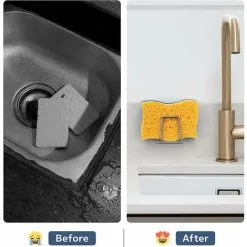 Set Of 2 Self Adhesive Sponge Holder Hooks For Kitchen Sink With 2 Clear Adhesive Hooks No Drilling MODOU -Kitchen Sink Shop 89806709 4