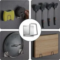 Set Of 2 Self Adhesive Sponge Holder Hooks For Kitchen Sink With 2 Clear Adhesive Hooks No Drilling MODOU -Kitchen Sink Shop 89806709 5