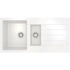 Liquida ELL15WH 1.5 Bowl Reversible Inset White Kitchen Sink & Basket Waste