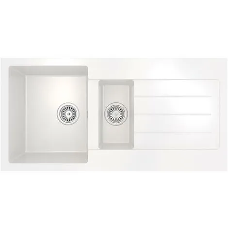 Liquida ELL15WH 1.5 Bowl Reversible Inset White Kitchen Sink & Basket Waste 1 Liquida ELL15WH 1.5 Bowl Reversible Inset White Kitchen Sink & Basket Waste