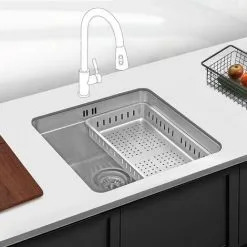 JASSFERRY Undermount Kitchen Sink Single Deep Bowl With Stainless Steel Dish Drainer Rack With Strainer Waste, 440 X 440 Mm