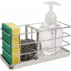 XINUY Kitchen Sink Sponge Holder, Kitchen Sink Organizer Stainless Steel Sink Tray Dish Rack Hanging Panel Adjustable Brush Sink Soap Dish For Countertop Or Wall Stick