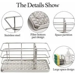 XINUY Kitchen Sink Sponge Holder, Kitchen Sink Organizer Stainless Steel Sink Tray Dish Rack Hanging Panel Adjustable Brush Sink Soap Dish For Countertop Or Wall Stick -Kitchen Sink Shop 93502756 4