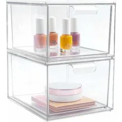 XINUY Set Of 2 Stackable Makeup Organizer Storage Drawers, Clear Plastic Storage Bins For Vanity, Under Sink, Kitchen Cabinets, Pantry, Home Organization And Storage.