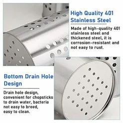 TUMALAGIA 1 PC Stainless Steel Cutlery Drainer Cylindrical Kitchen Utensil Holder Rustproof Dish Drain Basket For Storing Cutlery Chopsticks Spoon(Silver) -Kitchen Sink Shop 94622591 3
