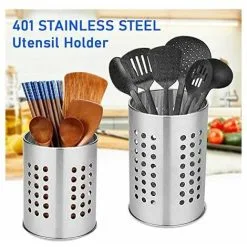 TUMALAGIA 1 PC Stainless Steel Cutlery Drainer Cylindrical Kitchen Utensil Holder Rustproof Dish Drain Basket For Storing Cutlery Chopsticks Spoon(Silver) -Kitchen Sink Shop 94622591 4