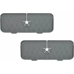 TUMALAGIA Piece Sink Faucet Splash Guard Silicone Faucet Water Tray Sink Mat (Grey)