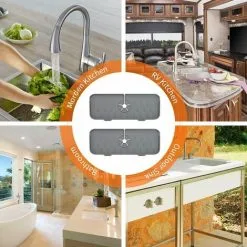 TUMALAGIA Piece Sink Faucet Splash Guard Silicone Faucet Water Tray Sink Mat (Grey) -Kitchen Sink Shop 94628759 5