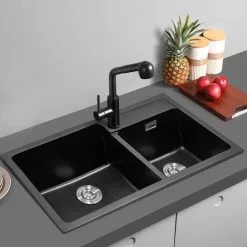 Livingandhome Undermount Double Bowl Quartz Kitchen Sink