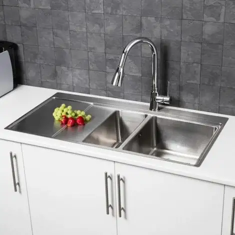 Sauber Kitchen Sink 1.5 Bowl LH Drainer Stainless Steel Modern Inset Strainer Waste 2 Sauber Kitchen Sink 1.5 Bowl LH Drainer Stainless Steel Modern Inset Strainer Waste - Image 2