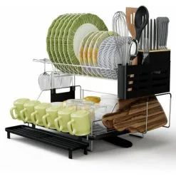 Costway 2-Tier Rust Resistant Dish Drying Rack Detachable Dish Drainer Rack